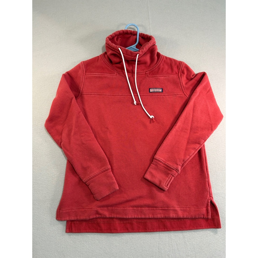 Vineyard Vines Funnel‎ Neck Pullover Women XS Coral Fleece Drawstring Sweatshirt